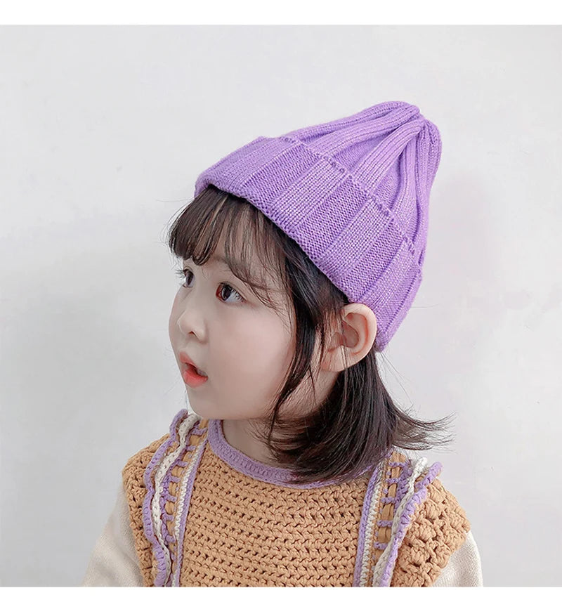 Winter Baby Knitted Hat for Girls Boys Infant Bonnet Toddler Cap Kids Beanie Candy Color Elastic Children Hats Accessories 1-5Y