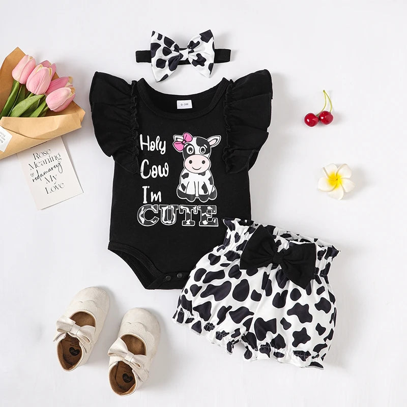 Spring and Summer Baby Newborn Sleeveless Romper Shorts Set with 3-Piece Headwear