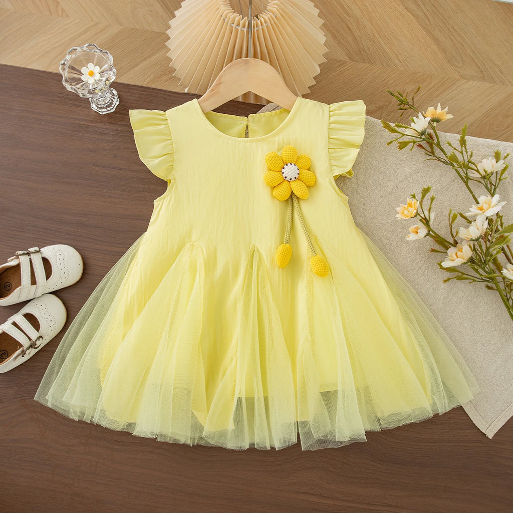 Summer New Baby Girl Yellow Dress Beautiful Flower Children'S Sleeveless Clothes (9 Months -4 Years Old)