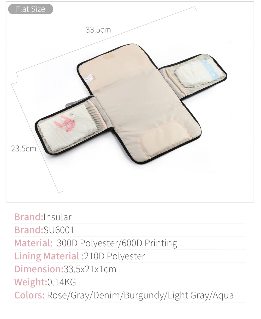 Portable Baby Changing Mat:Infant Multifunction Diaper Changing Pad for Newborns-2-in-1 Waterproof Changing Pad with Storage Bag