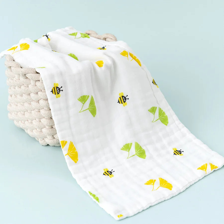 1/5pcs Pure Cotton Children's Face Towel 6-layer Gauze Muslin High-density Water Washed Cotton Soft Baby Towels Random Color