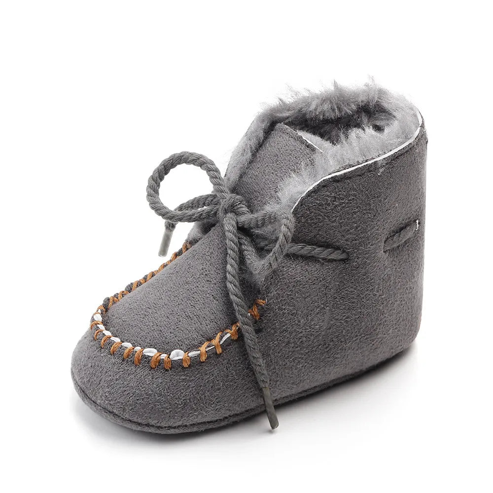 Winter Thick Warm Plush Fur Baby Booties Non Slip Soft Sole Prewalker Shoes D2245