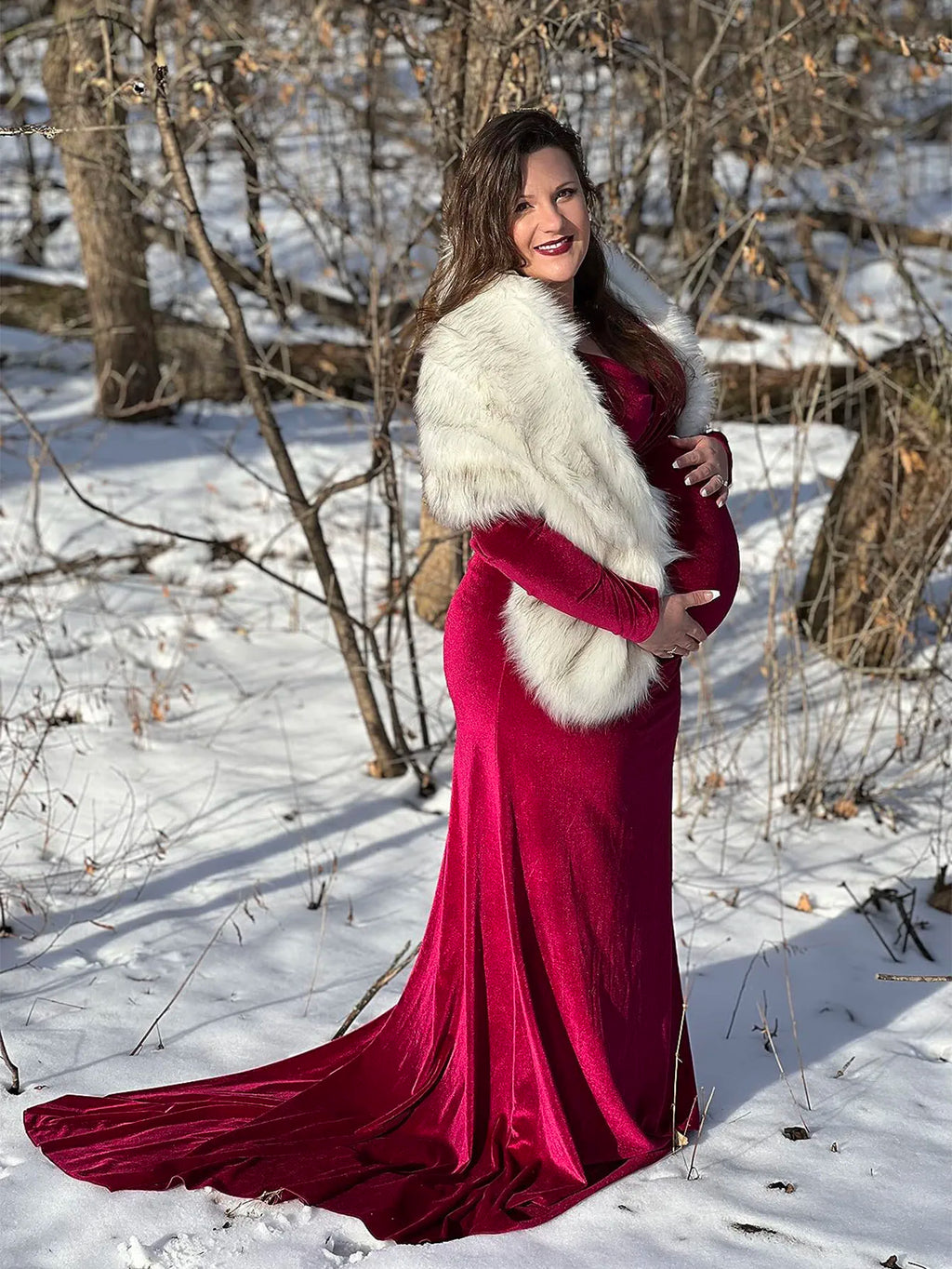 Velvet Maternity Off Shoulder Trailing Fitted Gown Maxi Photography Dress for Baby Shower Photo Props Dress