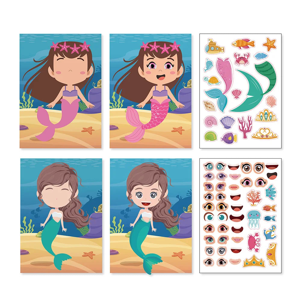 Make a Face DIY Animal Princess Dinosaur Jigsaw Stickers Kids Puzzle Games Funny Cartoon Educational Craft Stickers Toy For Baby