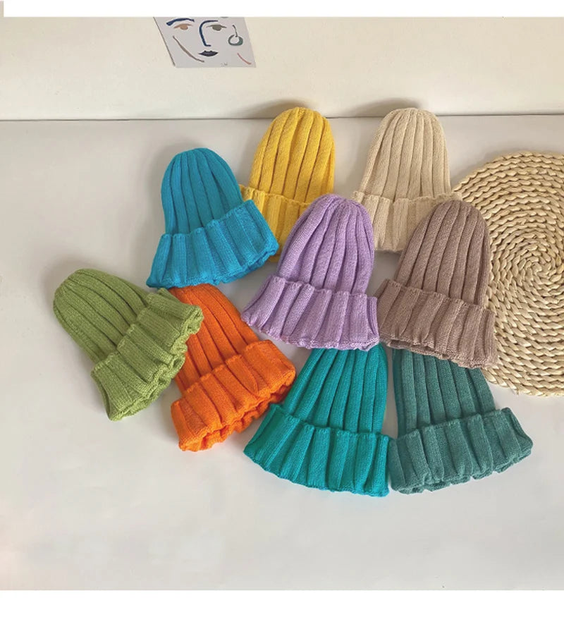 Winter Baby Knitted Hat for Girls Boys Infant Bonnet Toddler Cap Kids Beanie Candy Color Elastic Children Hats Accessories 1-5Y