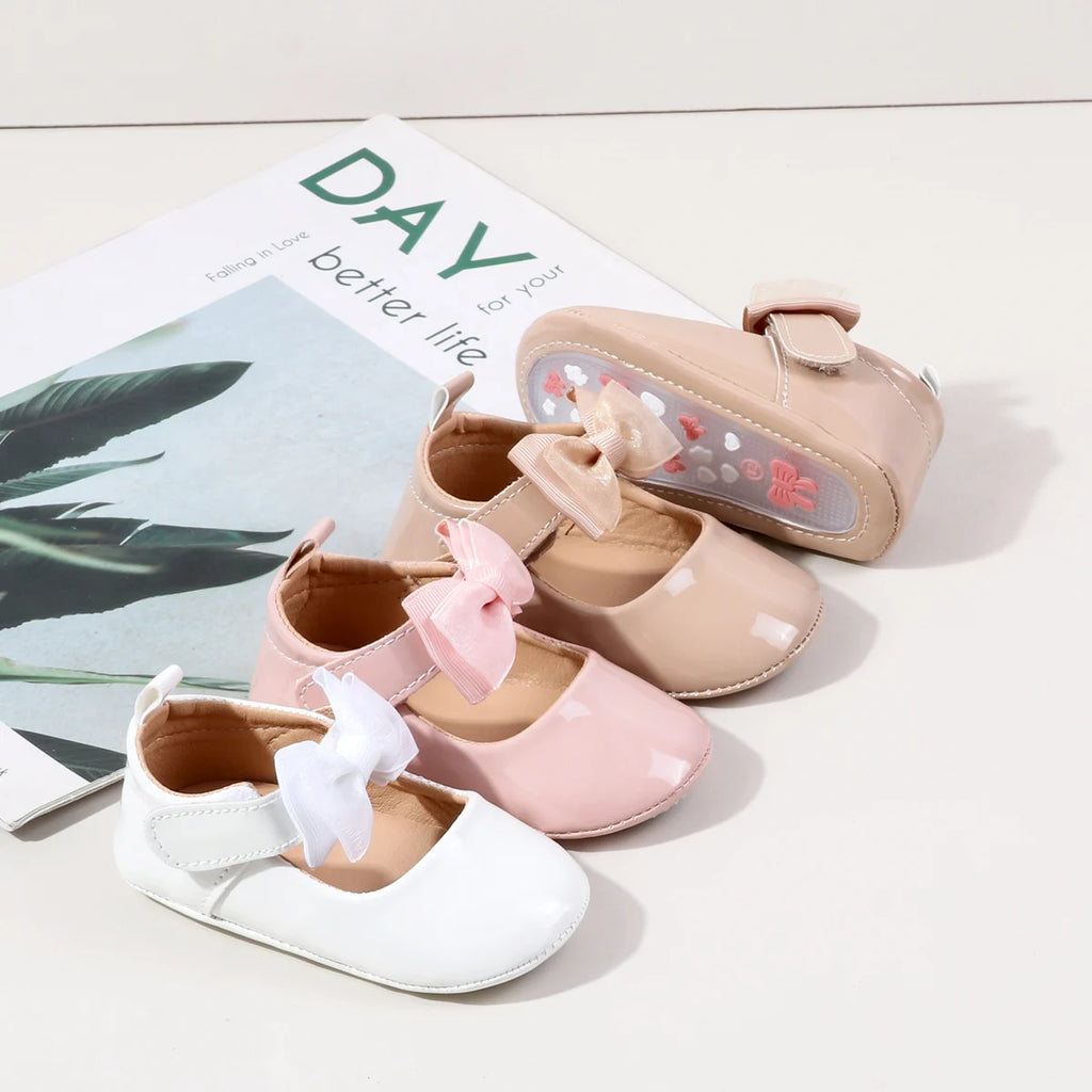 Spring And Autumn Baby Girls Cute Solid Color Bowknot Decor Soft Sole Flats Shoes First Walkers Non-Slip  Princess Shoes 0-18M