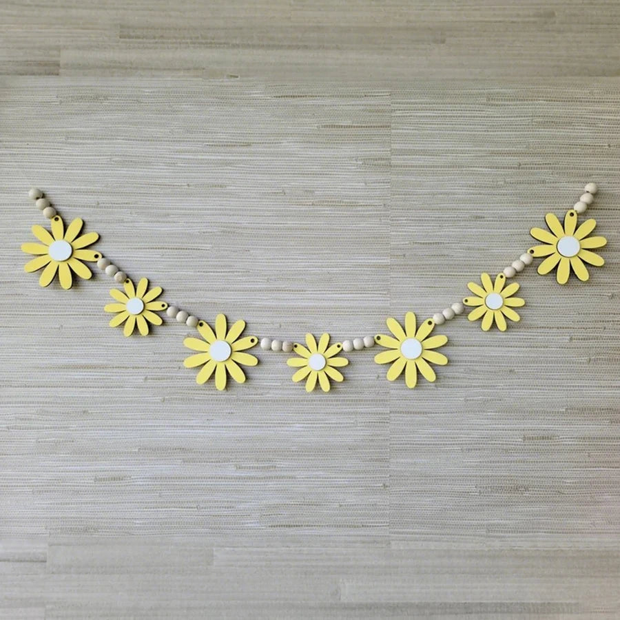 Ins Nordic Style Yellow Wooden Daisy Wreath, Spring Vibe Home Decor Wall Hanging, Wedding Decoration Garland, Four Seasons Room Wall Decoration Garland, Tent Curtain, Festival Event Wall Hanging Decoration