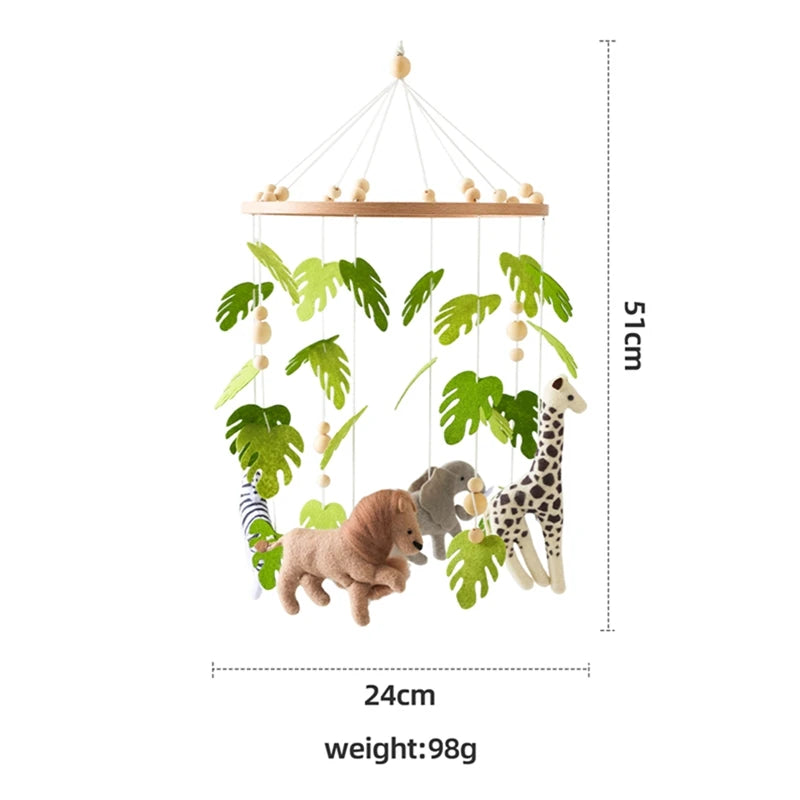 Crib Mobile Rattle Toy For 0 To 12 Months Forest Animal Theme With Wooden Bracket Hanging Bell