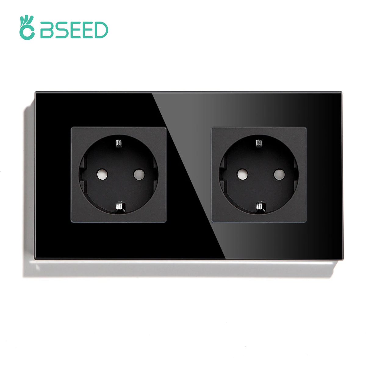 BSEED Double Socket EU Standard Wall Socket With Golden Crystal Glass Panel 16A 110-240V