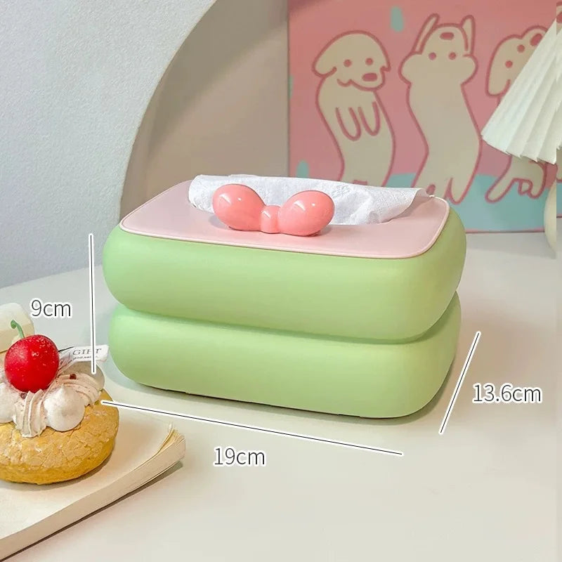 Cute spring-lift tissue box with large storage, ideal for desks and tables.