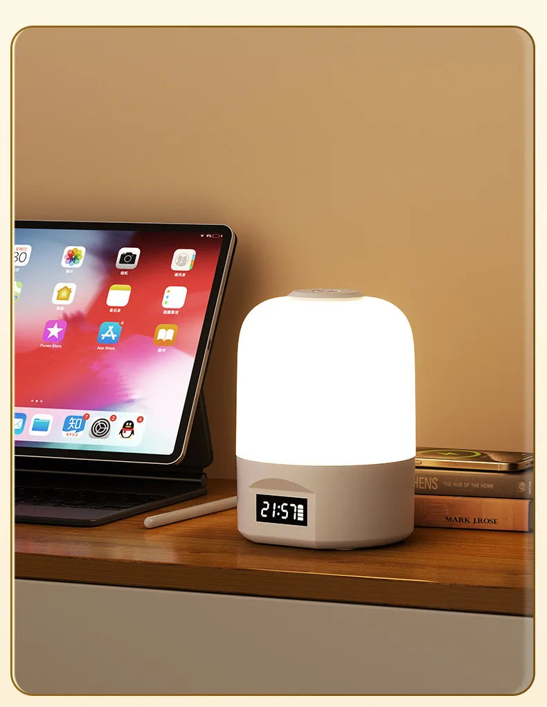 LED Bedside Lamp with Clock Display Touch Control Dimmable Night Light USB Rechargeable for Bedroom Baby Feeding