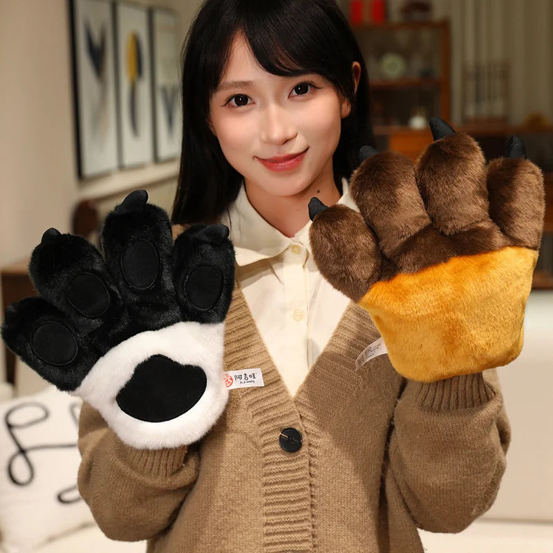 25cm Animal Claws Gloves Soft Stuffed Plush Toys Dog Bear Tiger Paws Plush Gloves Cosplay Costume Photograpy Props Charm Gifts