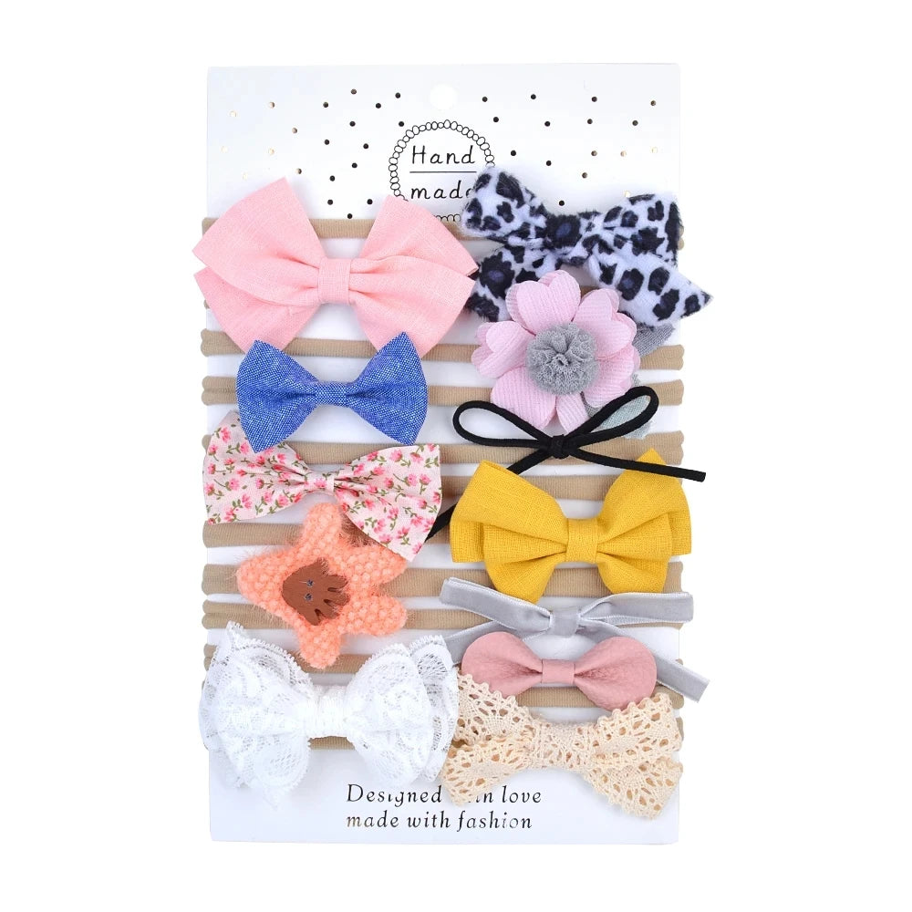12Pcs/lot A Variety of Butterfly Tie Headband Sets for Children's Sweet Hair Accessories Nylon Elastic Bows Headband for Toddler