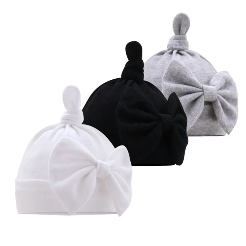 Solid Cotton Bow Knot Turban Hats for Baby Girls Beanies Soft Thin Elastic Caps Bonnet Newborn Infant 0-6 Months Headwraps