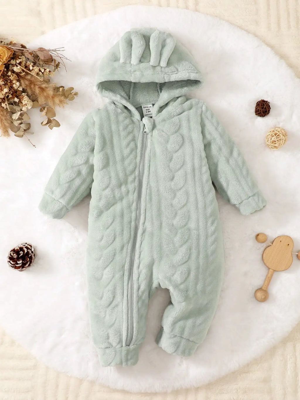 Newborn Baby Boy Autumn and winter Plush Jumpsuit Hooded Long sleeved Zipper Jumpsuit suitable for Male babies aged 0-18 Months
