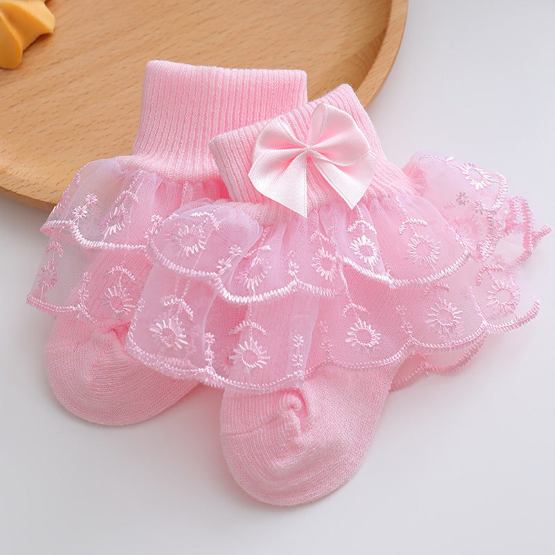 Baby Girls Ruffle Lace Socks, Super Soft Infant Ankle Socks Princess Dress Socks with Bow 3M-2T
