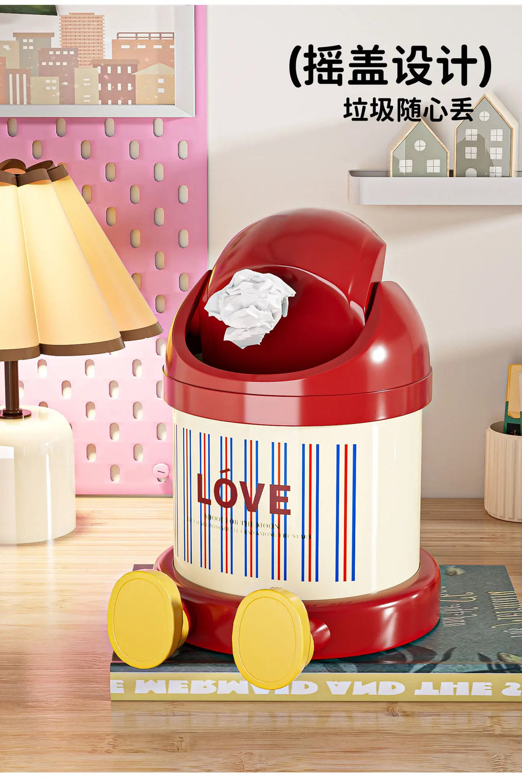 Desktop Trash Can Mini Cute Garbage Basket with Lid Household Garbage Bins Storage Bin Storage Box for Office Bedroom Dormitory