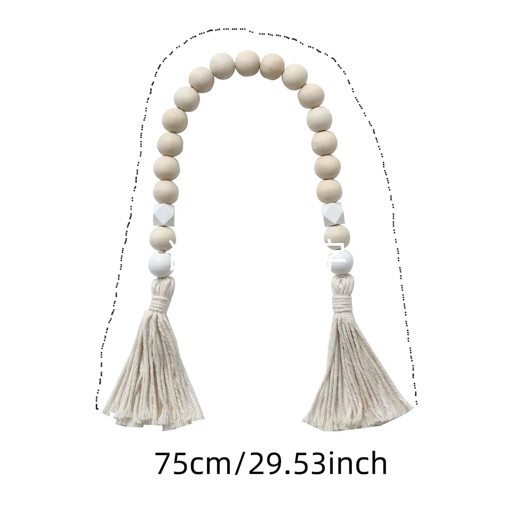 Nordic Wooden Bead Garland - White 75cm Tassel Wall Decor