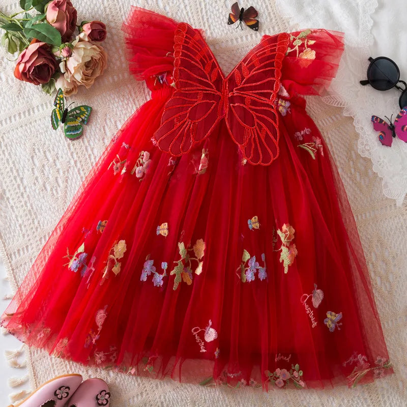 Summer New Cute Butterfly Chiffon Baby Girl Dress, Princess Style Children'S Clothing (9 Months -4 Years Old)