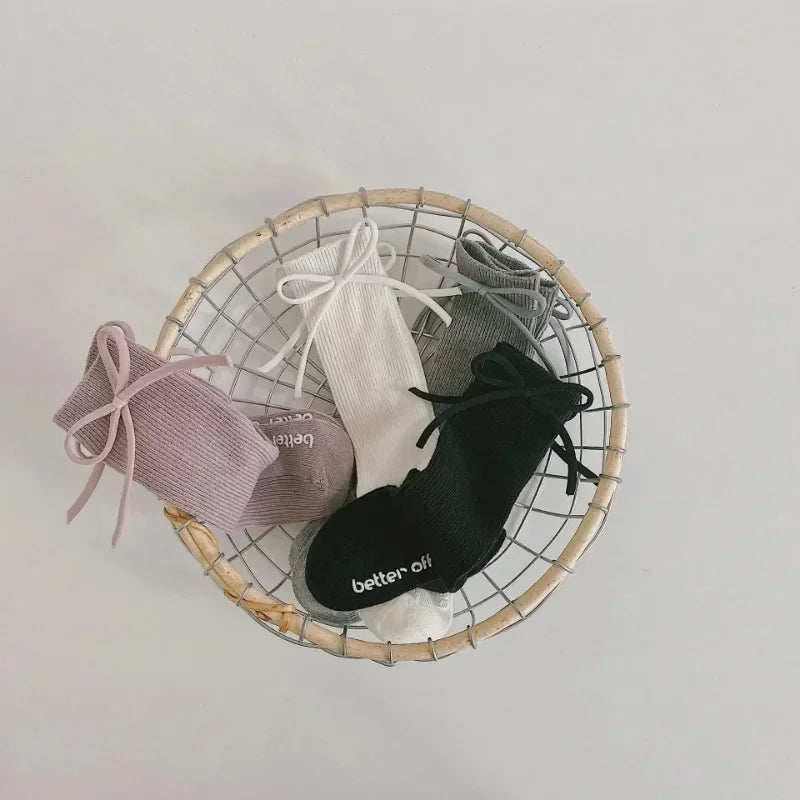 Spring And Autumn New Korean Version Of The Cute Bow Cotton Breathable Children's Non-slip Mid-calf Socks Girls Princess Socks