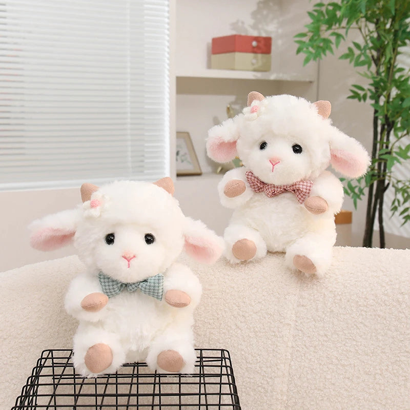 Nice 1pc 23cm Cute White Sheep Plush Toy With Pink Ears And Removable Apron Soft Stuffed Lamb Doll For Girls Birthday Gift