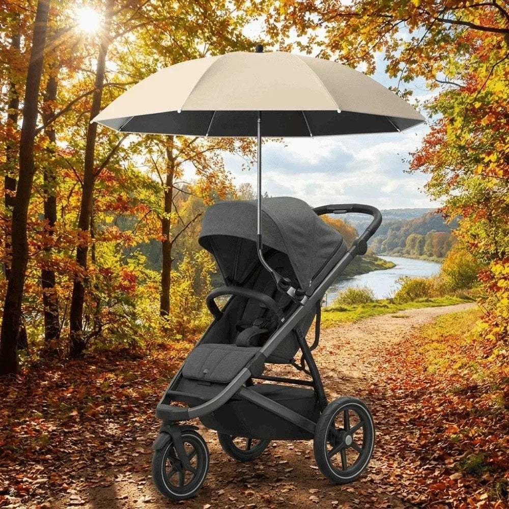 Adjustable UV Protection Umbrella 2-in-1 Design with Clamp Pram Cover Umbrella 360 Degree Universal Baby Stroller Umbrella