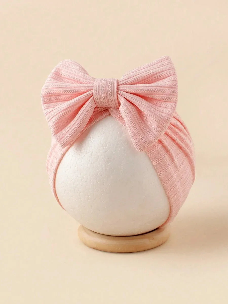 3pcs/set Baby Strips Bow Bonnet Solid Color Breathable Soft Turban For Infant Girls Large Bow Beanie For Photograph Headdress