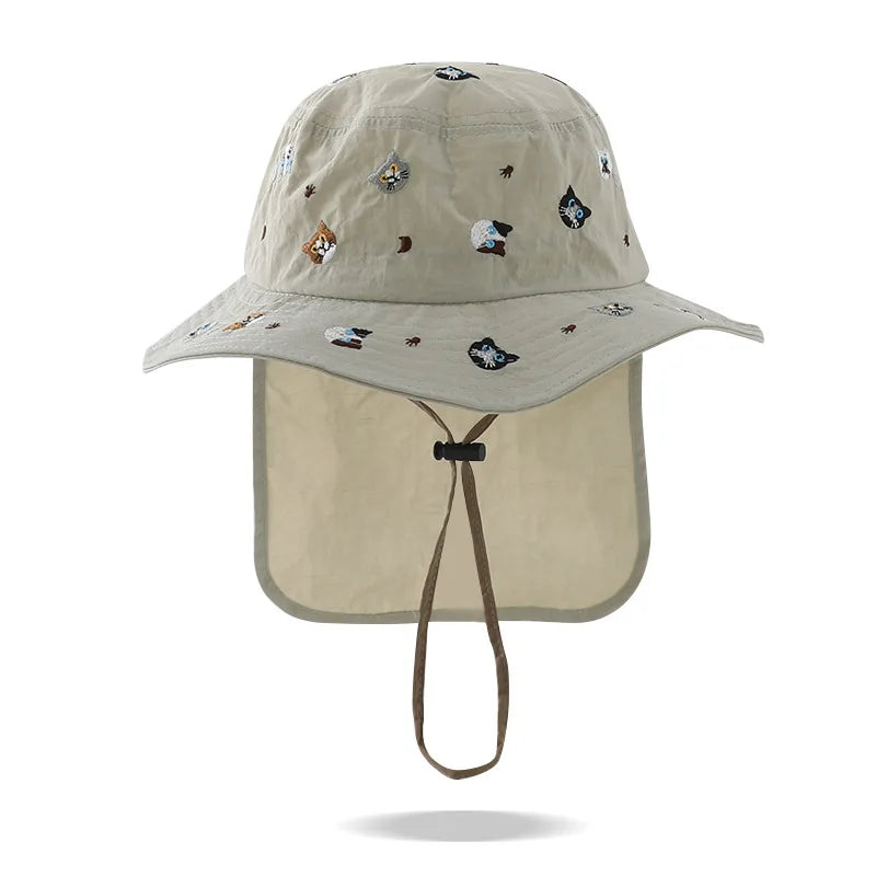 Summer Baby Sun Hat Quick-dry Beach Children Panama Cap for Girls Boys Embroidery Cartoon Kids Bucket Hats Neck Protection 1-4Y