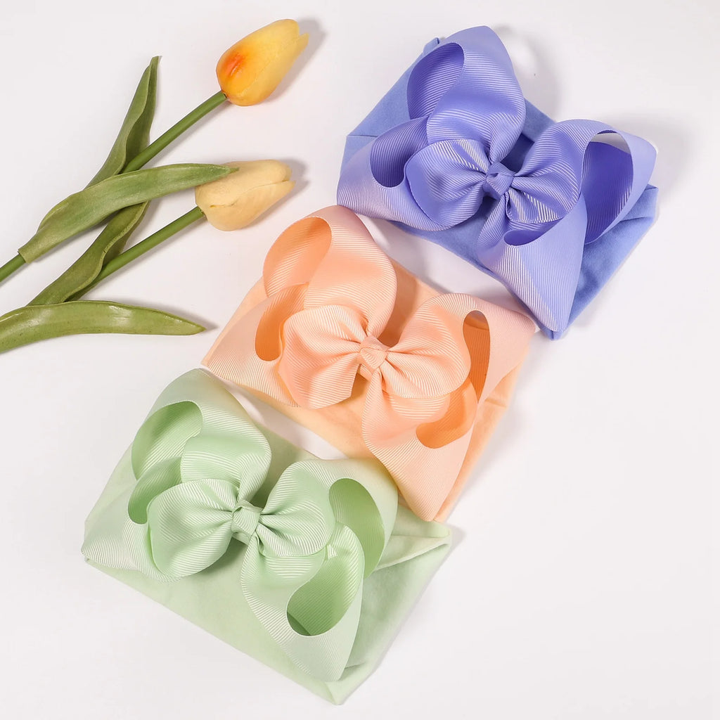 1pcs Large Ribbon Bow Baby Headband Girls Wide Nylon Turban Newborn Bow Headwrap Baby Gift Super Soft Infant Hair Accessories