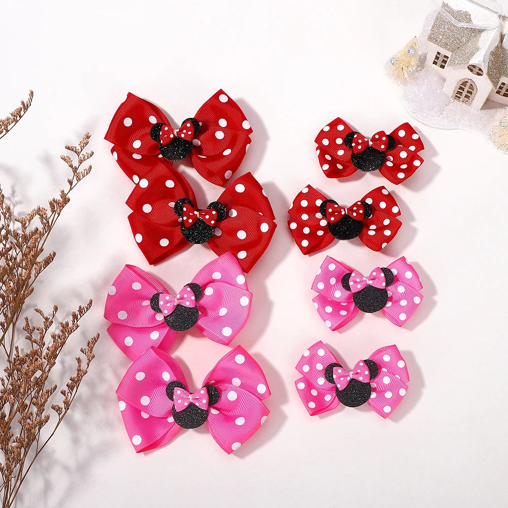 2Pcs/lot 3.9inch big bows hair bangs clip for little girls cartoon party headdress sweet polka dot bow hair clip set