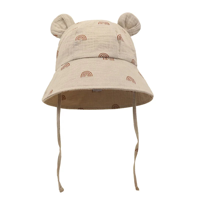 Muslin Baby Sun Hat Cartoon Print Kids Cap for Girls Boys 100% Cotton Toddler Summer Hats Children Panama Baby Cap 1-3Y