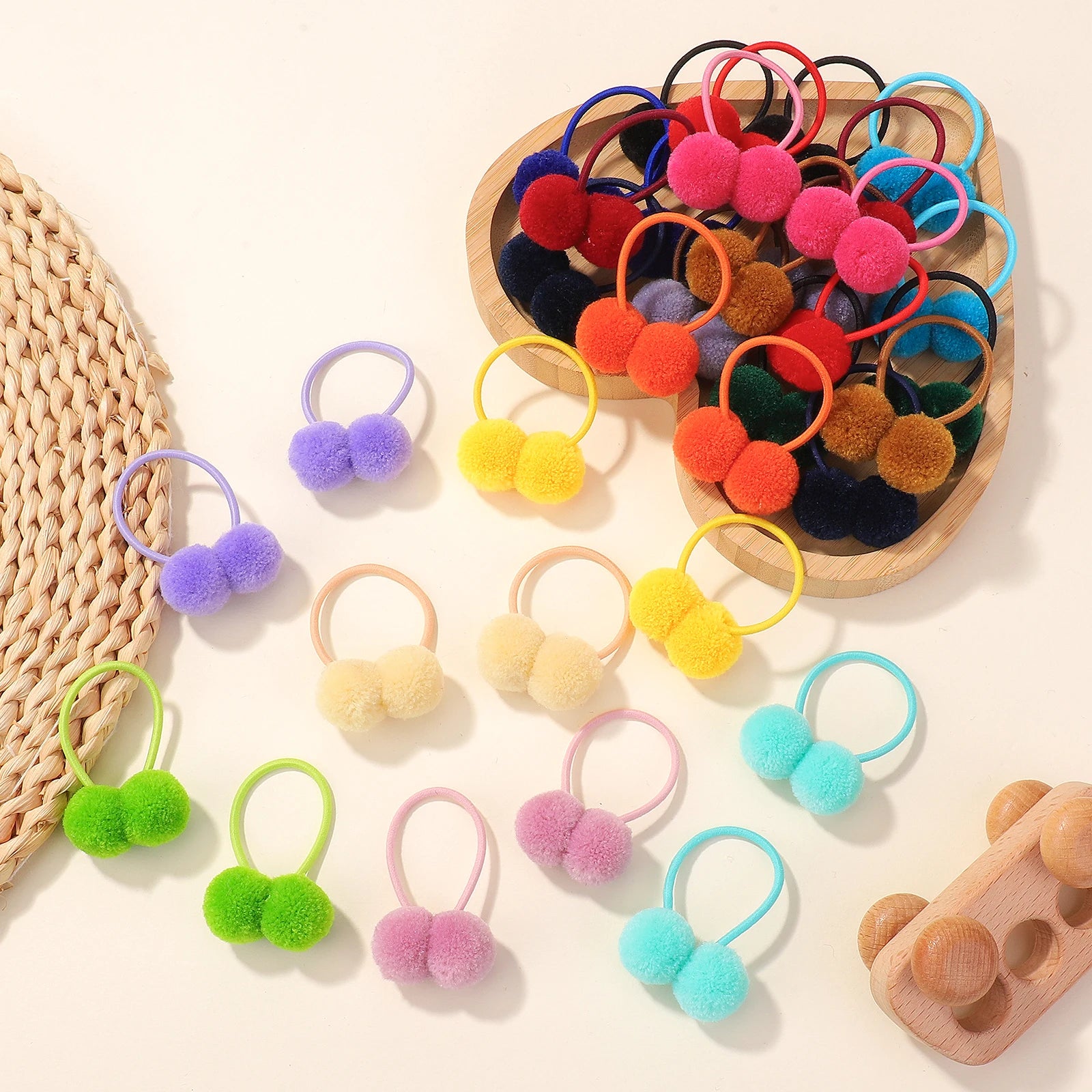20/40pcs Double Plush Ball Elastic Hair Bands for Kids Girls Colorful Hair Ropes Ties Ponytail Rubber Bands Hair Accessories