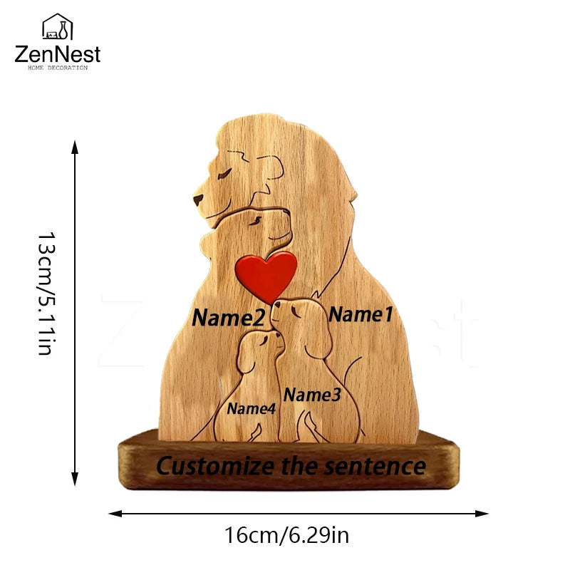 Personalized Wooden Lion Family Puzzle Ornament – Custom Name Family Christmas Decoration