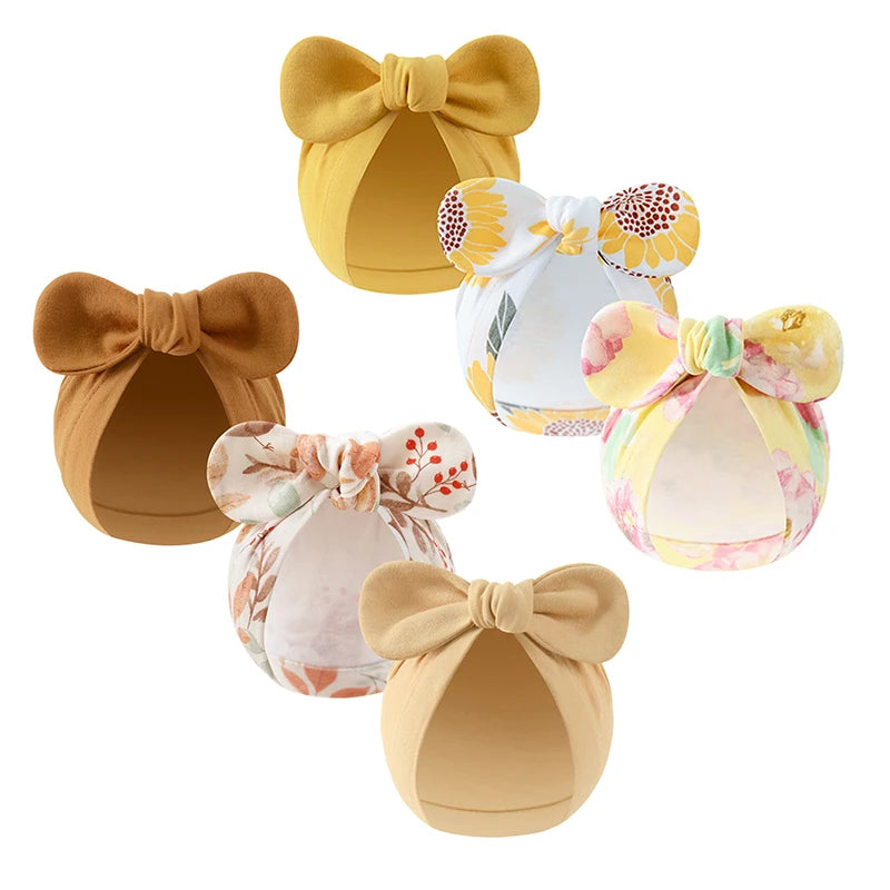 3Pcs Print Bow Baby Turban Cap 0-10Month Newborn Elastic Headscarf Beanie Soft Cotton Infant Indian Hat Kids Hair Accessories