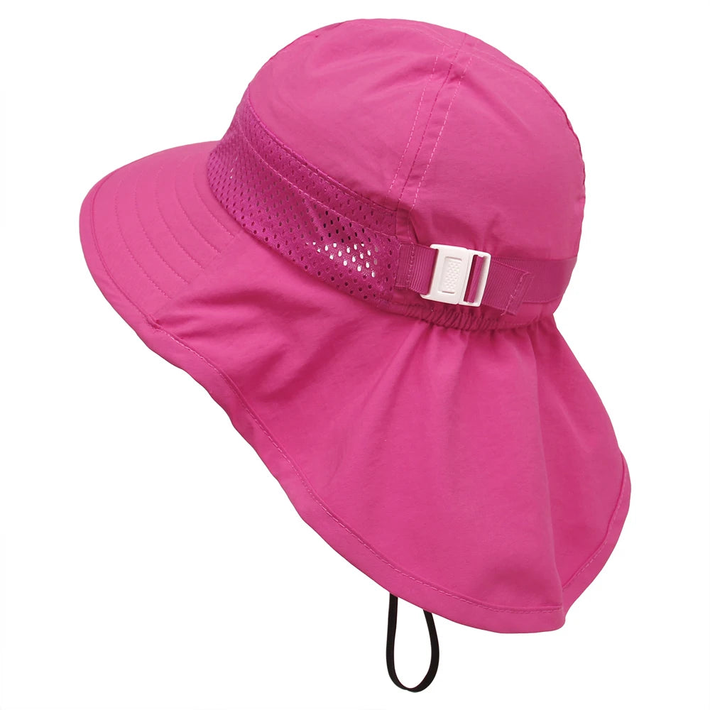 Spring Summer Baby Hat Beach Sun Protection Neck Kids Bucket Hats for Girls Boys Adjustable Children Cap Baby Accessories 6M-6Y