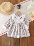 Baby Girl's Romantic Floral Embroidery Round Neck Long Sleeve Dress Autumn Lace Trim Girls' Dress Without Hat
