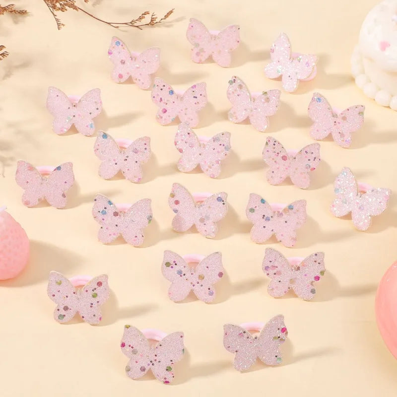 KidsCharm Sequin Butterfly Hairbands For Children 20Pcs Ponytail Holder Rubber Band Headwear Model 20Pcs
