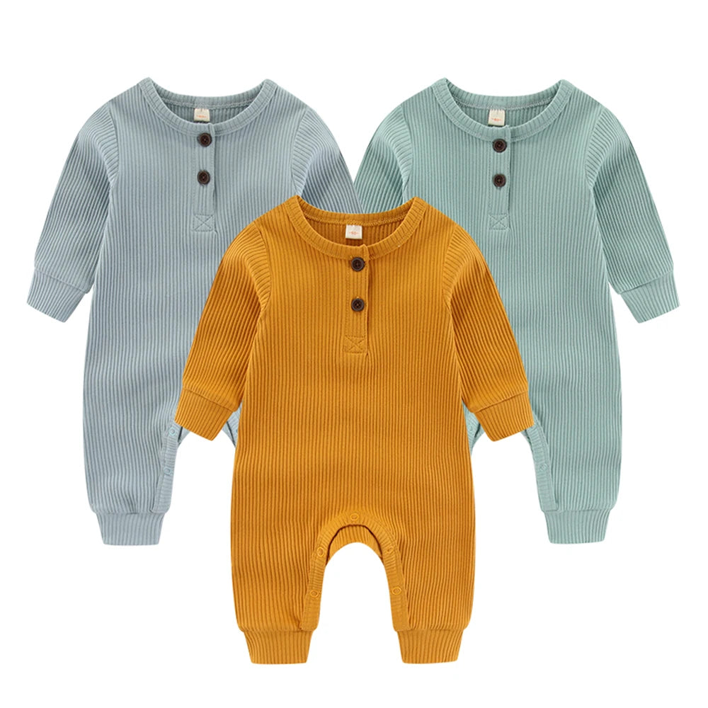 3-Piece Solid Color Baby Unisex Jumpsuits Long Sleeve Newborn Boy Girl Rompers 0-24 Month Infant Clothes