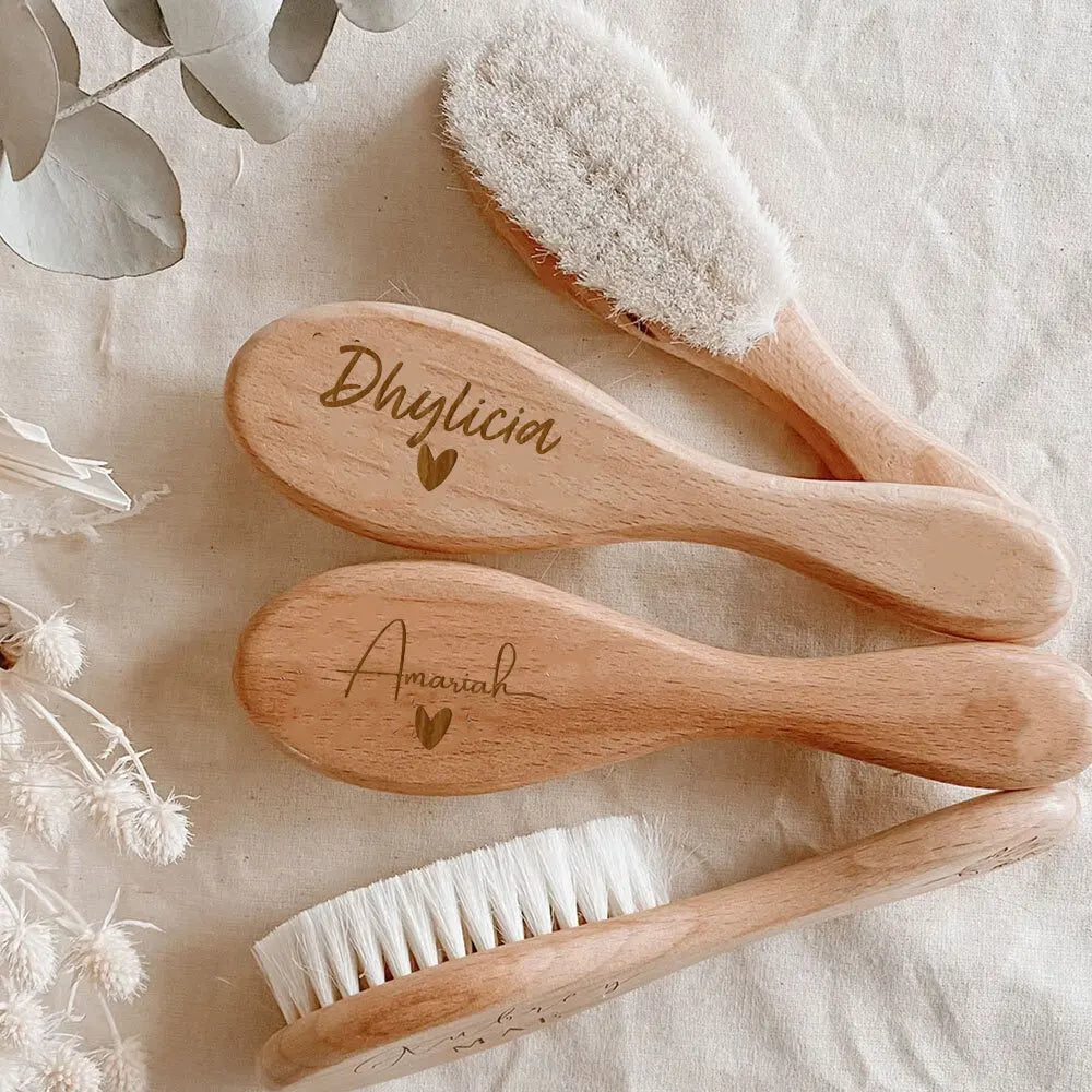 Personalized Baby Hair Brush – Custom Name Wooden Newborn Grooming Gift