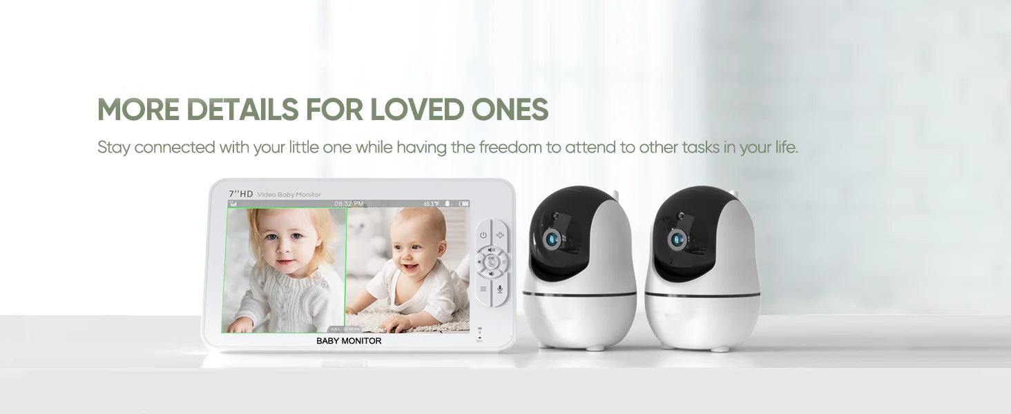 SM70V2  1080P HD Split Screen Video Baby Monitor No WiFi, Baby Camera Monitor, Hack Proof, Remote Zoom/Pan/Tilt, 4000mAh Battery