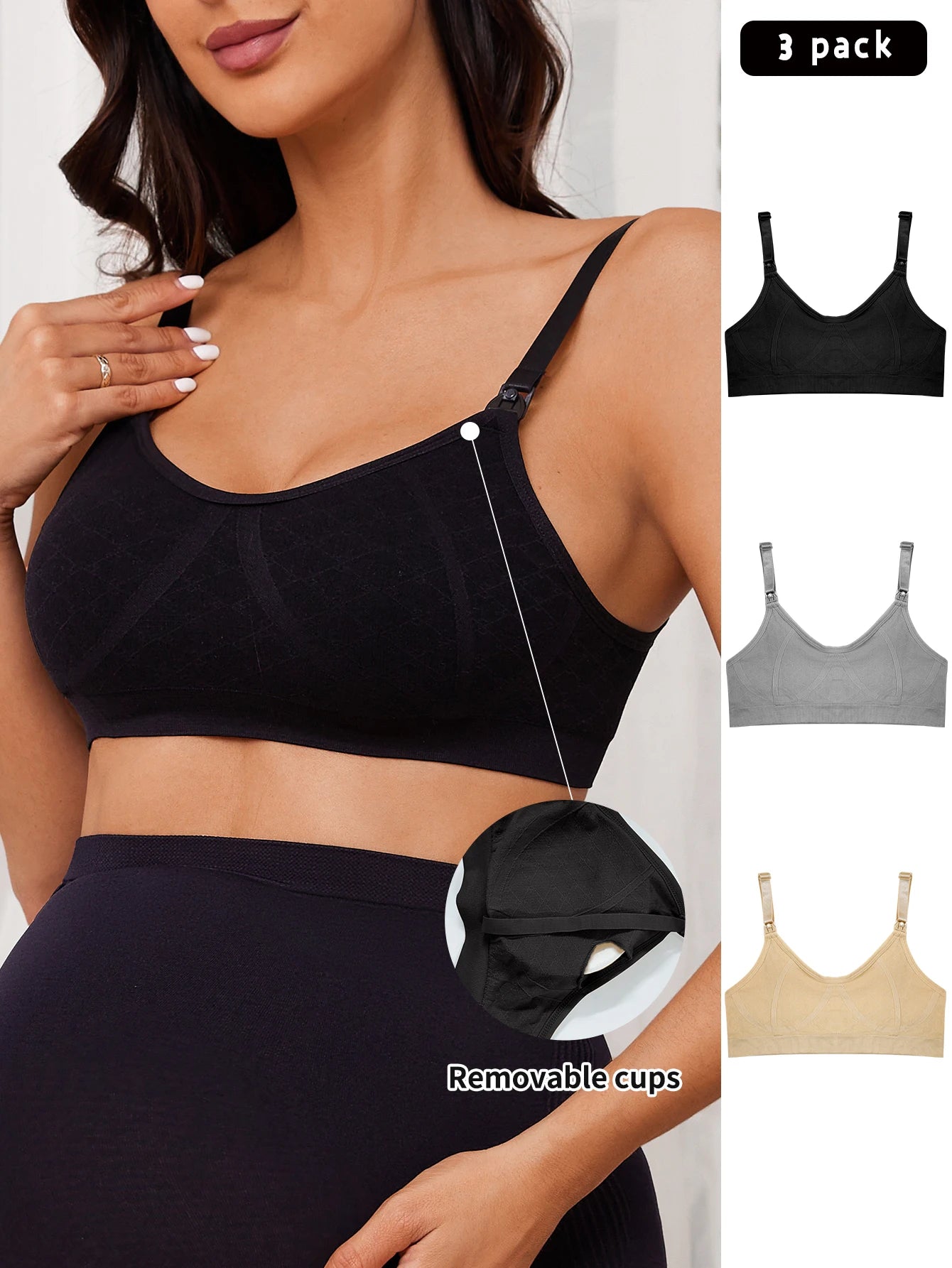 3 Pcs Women'S Nursing Underwear With Adjustable Shoulder Straps And Seamless Comfort Front Opening Buckle For Pregnant Women