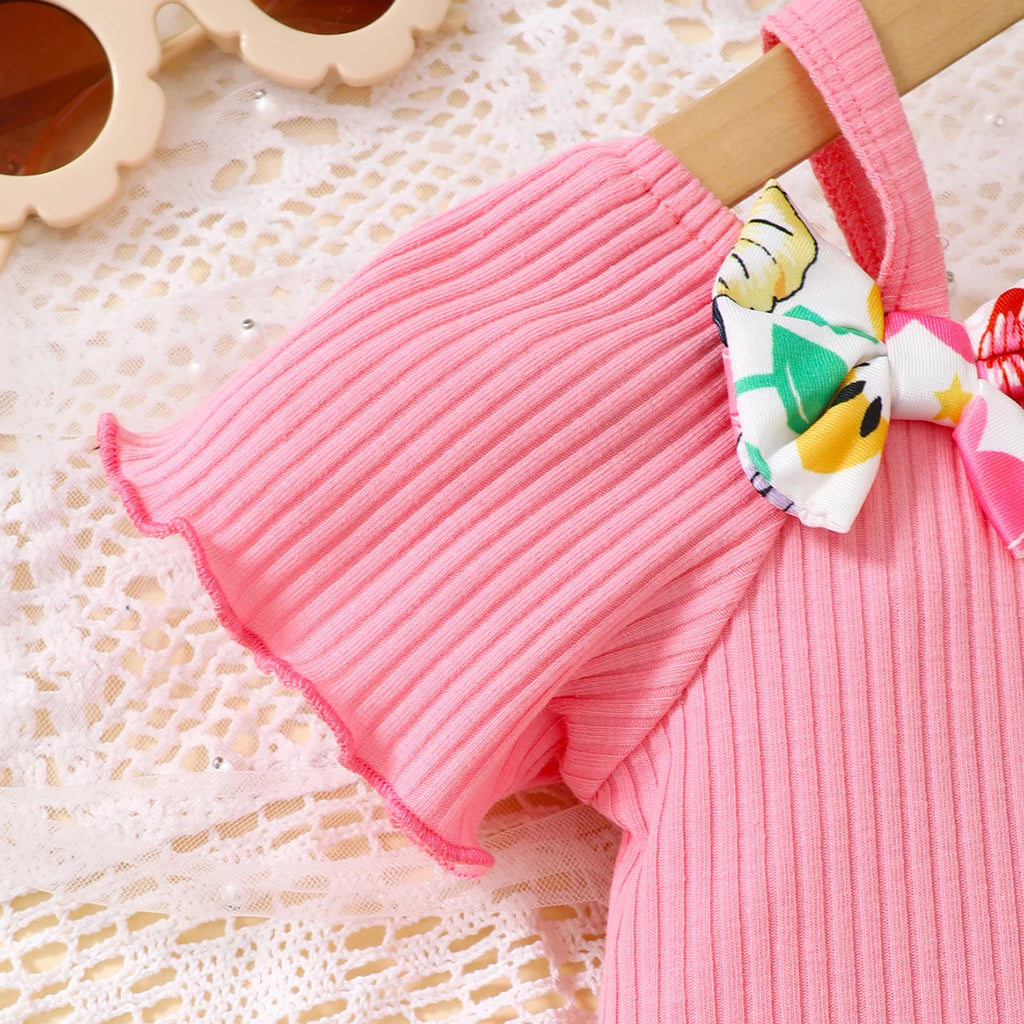2pcs Baby girl Off Shoulder Bow Top+Colorful Printed Shorts Summer Fashion Sets 0-3 Year Baby Gir Beach vacation Casual Clothing