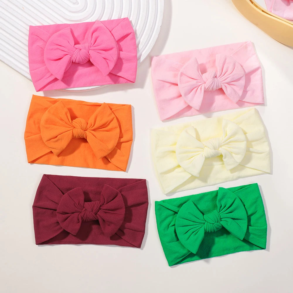 5Pcs/lot Bright Nylon Solid Color Baby Headband Set 3.5inch Bowknot Casual Headties Soft and Non Damaging To Hair