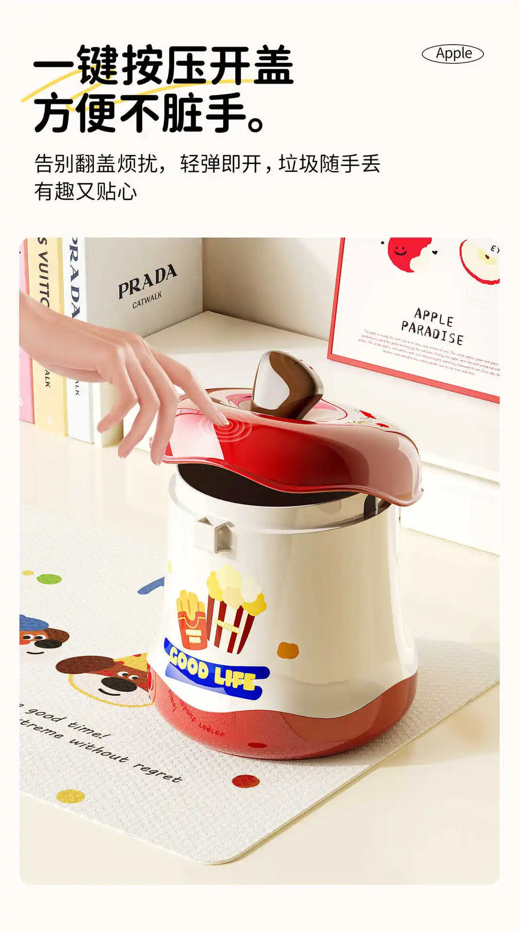 Desktop Trash Can Mini Cute Garbage Basket Household Garbage Bins with Lid Storage Bin Storage Box for Office Bedroom Dormitory