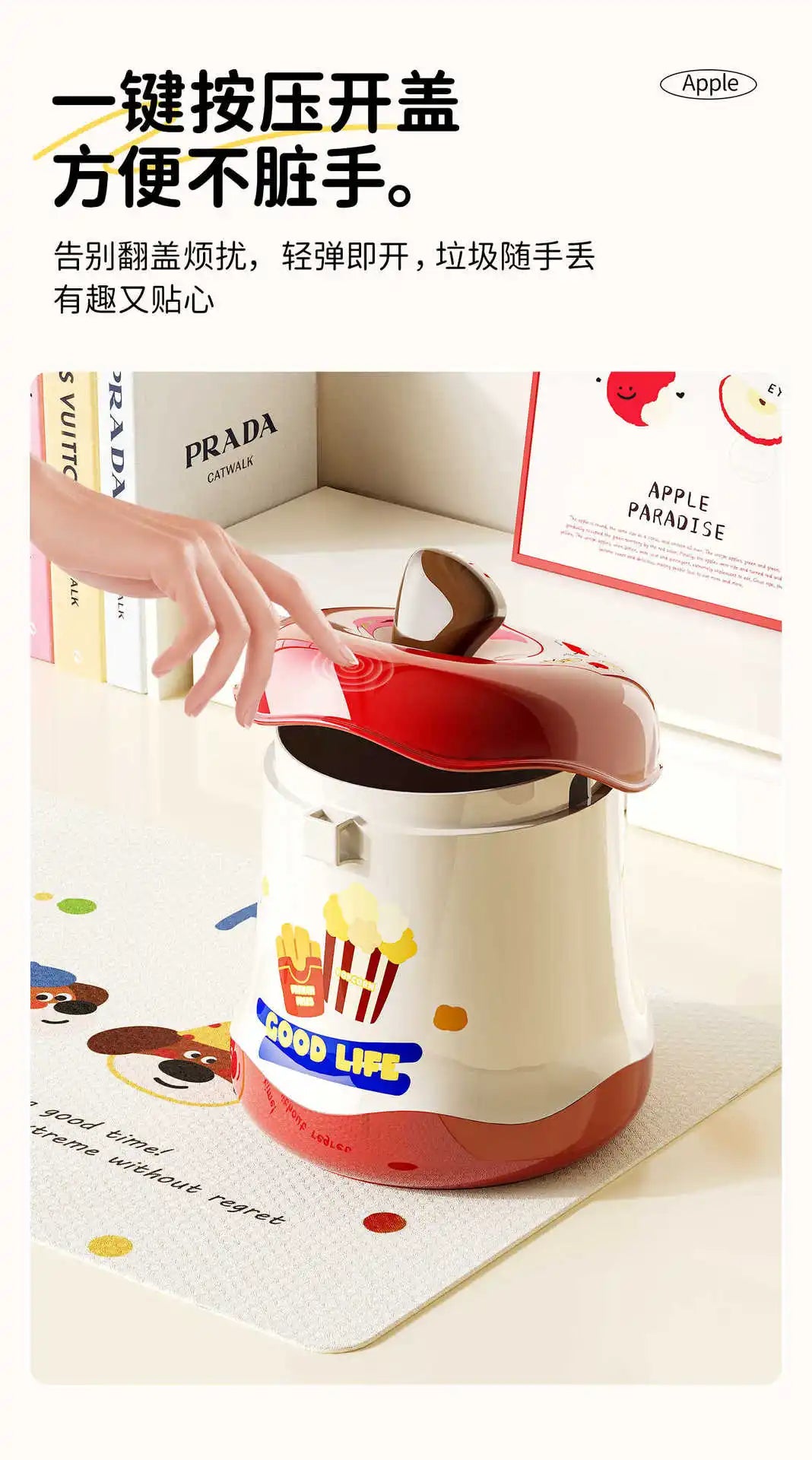 Desktop Trash Can Mini Cute Garbage Basket Household Garbage Bins with Lid Storage Bin Storage Box for Office Bedroom Dormitory