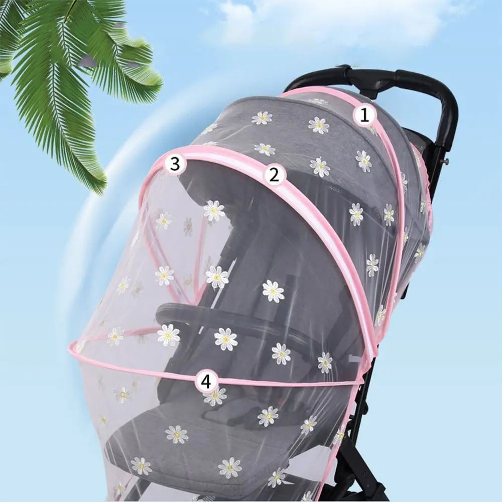 Flower Daisy Stroller Mosquito Net Carriage Full Cover Summer Mesh Canopy Zipper Type Mosquito Net Buggy Net