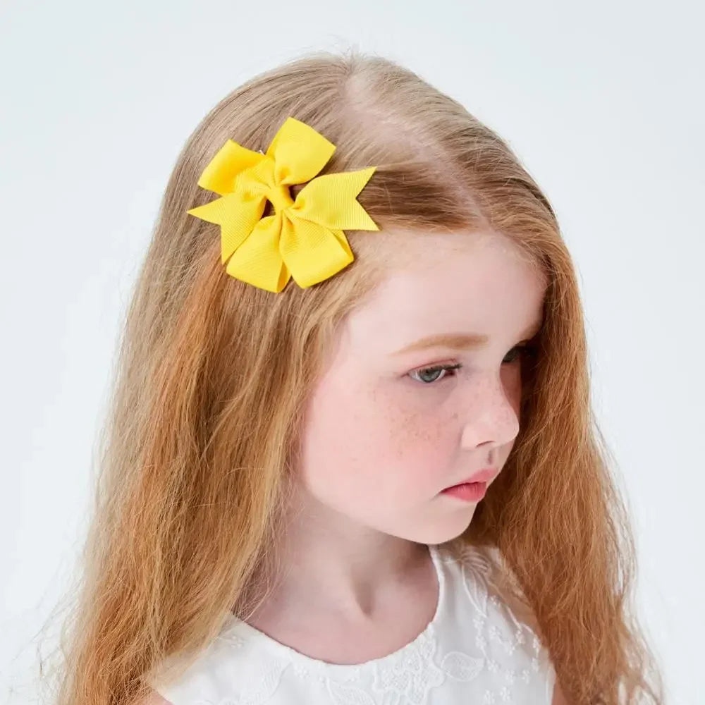 Madeway 24Pcs Solid Colors Hair Bows With Clips For Kids Grosgrain Ribbon Hairpins Headwear