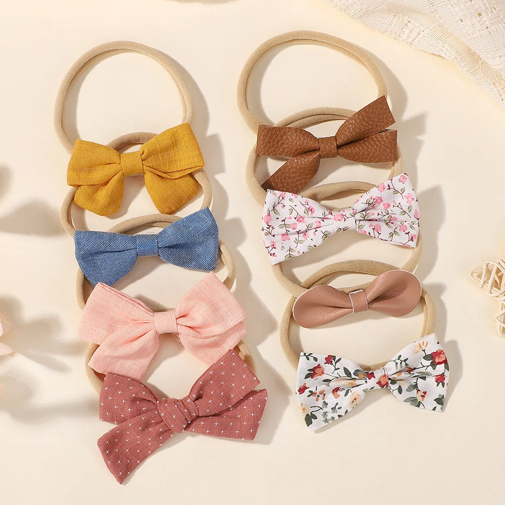 10Pcs Fashion Baby Elastic Hair Band Lovely Colorful PU Cotton Bow Headband Girls Headdress Party Casual Headwear