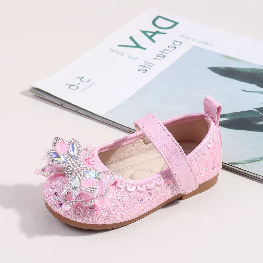 2025 Spring Bling-bling New Baby Girls' Crystal Princess Shoes For 0-3Y High Quality Soft TPR Sole Flat Girl's Leather Shoes