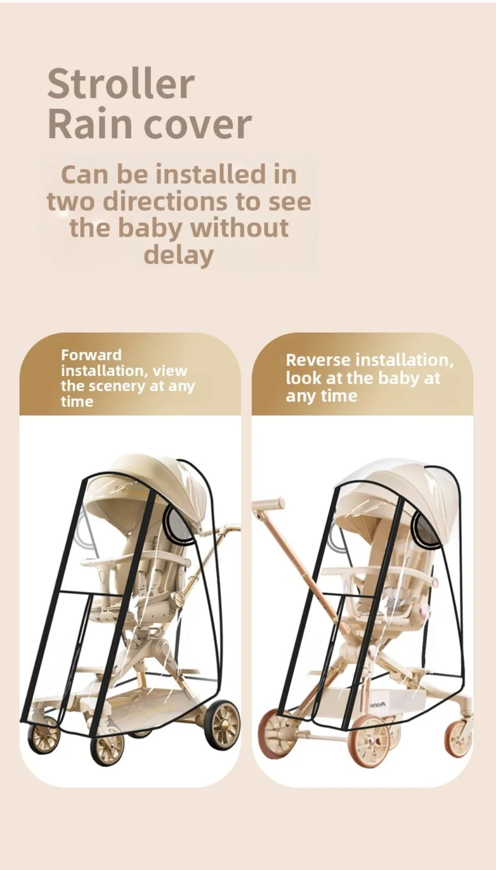 Transparent Baby Strollers Rainproof Cover Windproof Waterproof Baby Pram Rain Cover Travel Nobstructed View Pushchair Raincoat